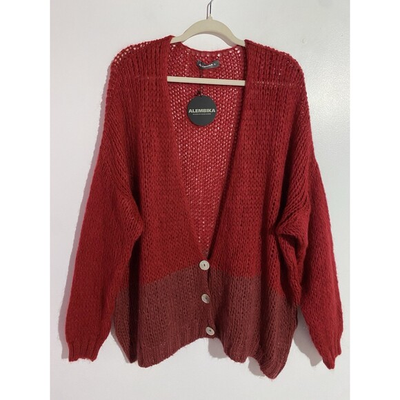 Alembika Cardigan Sweater XL Raspberry Mohair Knit Boho Oversized Grannycore - Picture 1 of 10